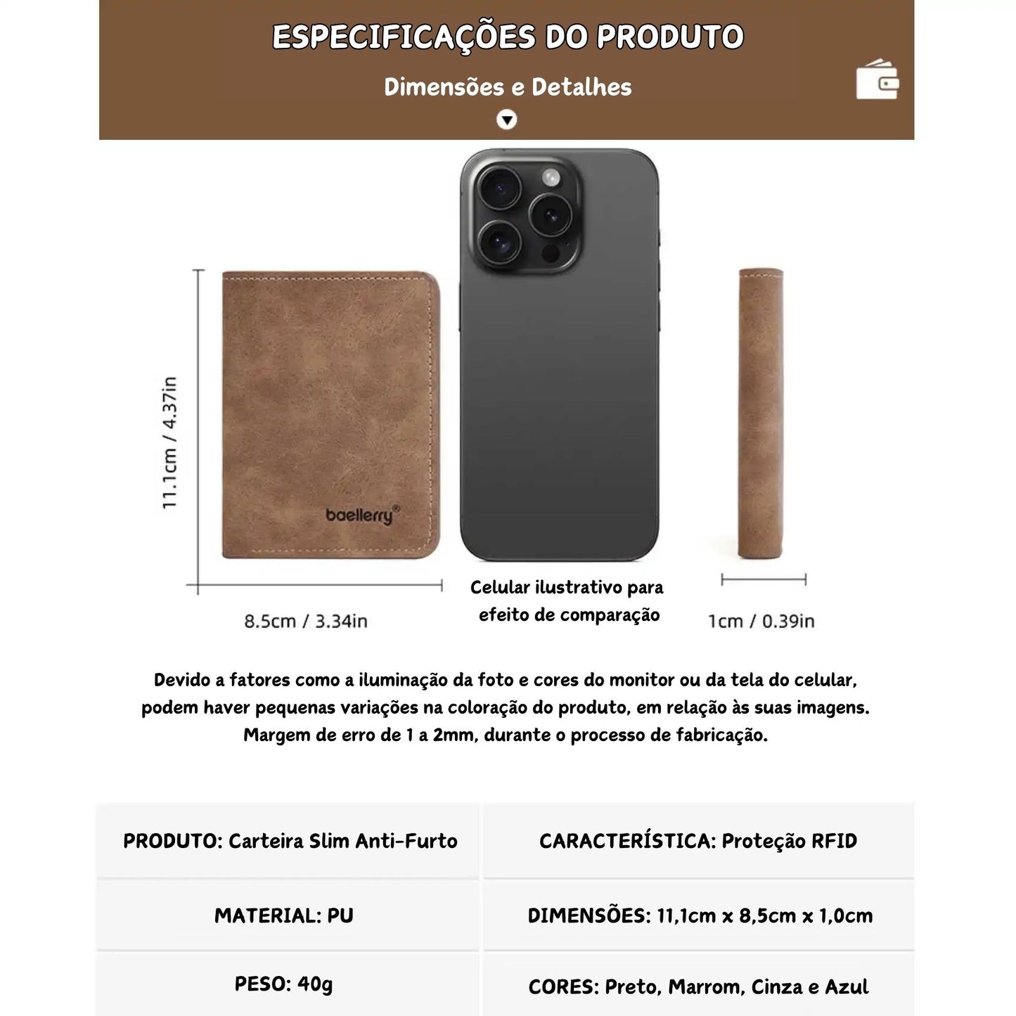 Carteira Slim Anti-Furto Proteção RFID