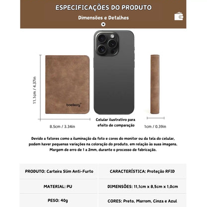Carteira Slim Anti-Furto Proteção RFID