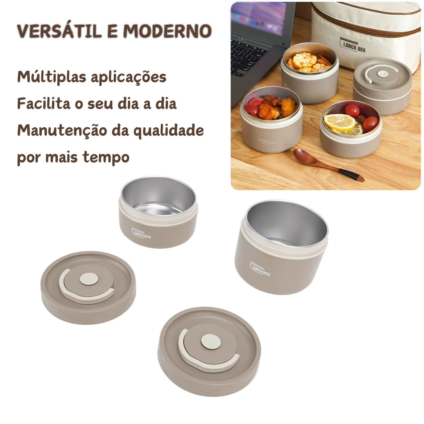 Kit Potes Térmicos Aço Inox 304 com Lancheira