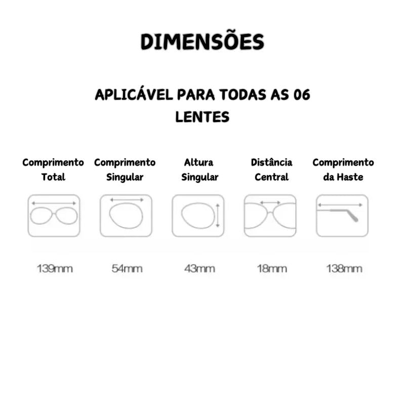 Óculos 6 em 1 Concept Retangular - Unissex