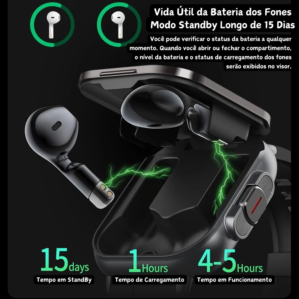 SmartWatch 2 em 1 com Fone de Ouvido Sem Fio Integrado
