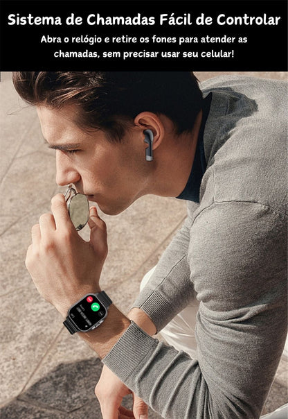 SmartWatch 2 em 1 com Fone de Ouvido Sem Fio Integrado