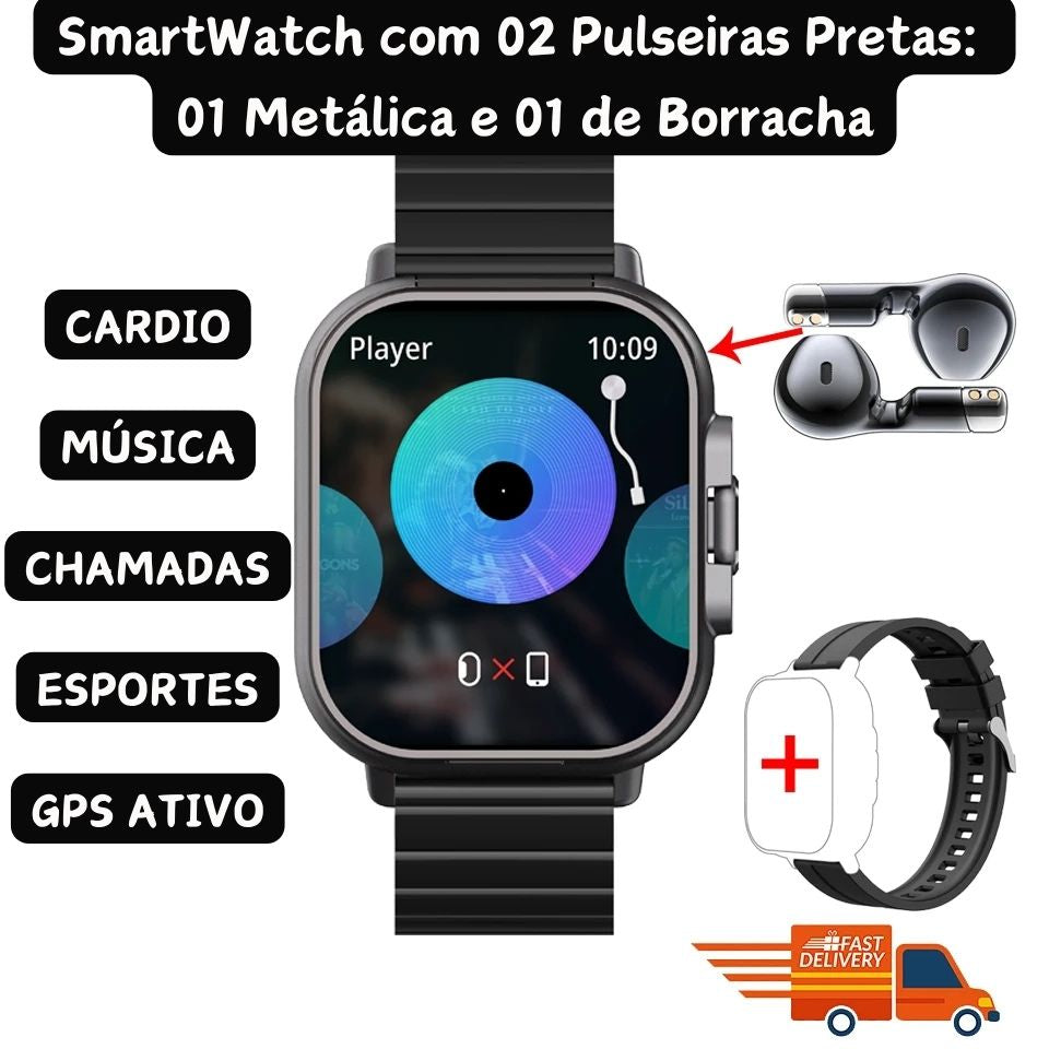 SmartWatch 2 em 1 com Fone de Ouvido Sem Fio Integrado
