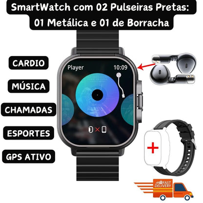 SmartWatch 2 em 1 com Fone de Ouvido Sem Fio Integrado