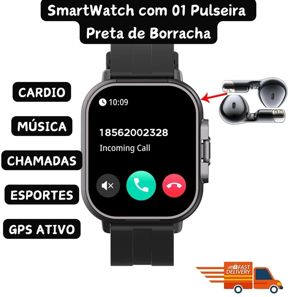 SmartWatch 2 em 1 com Fone de Ouvido Sem Fio Integrado