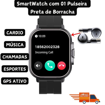 SmartWatch 2 em 1 com Fone de Ouvido Sem Fio Integrado